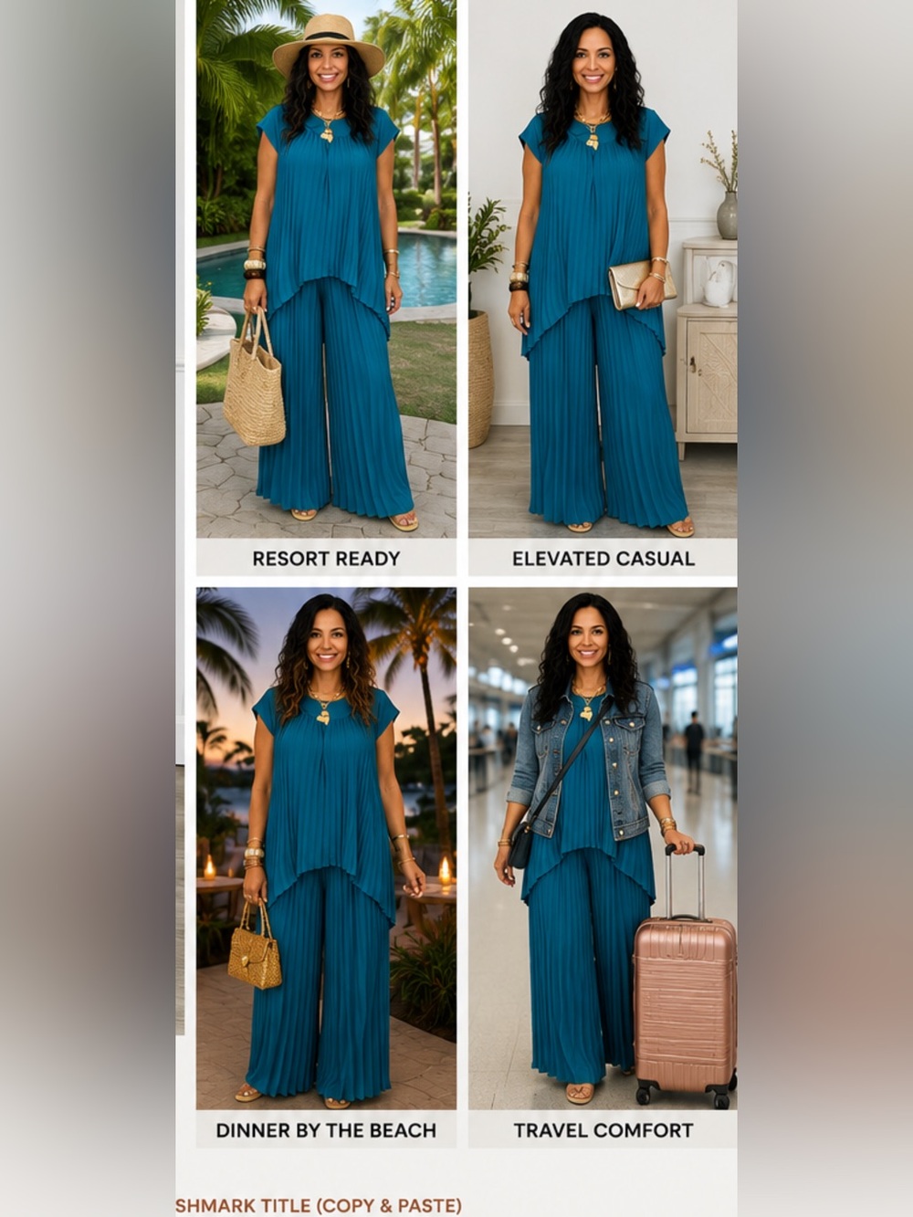 Teal Pleated Wide-Leg 2 piece suit. Women's Relaxed Fit